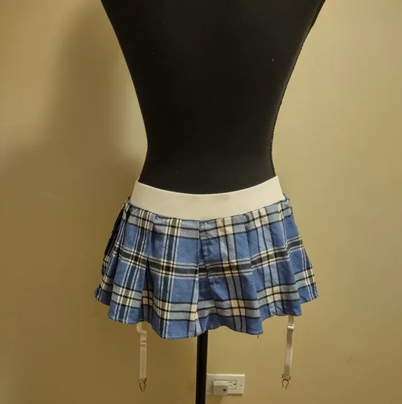 SOLD--Blue Plaid Pleated Micro Mini Skirt - Picture 14 of 15
